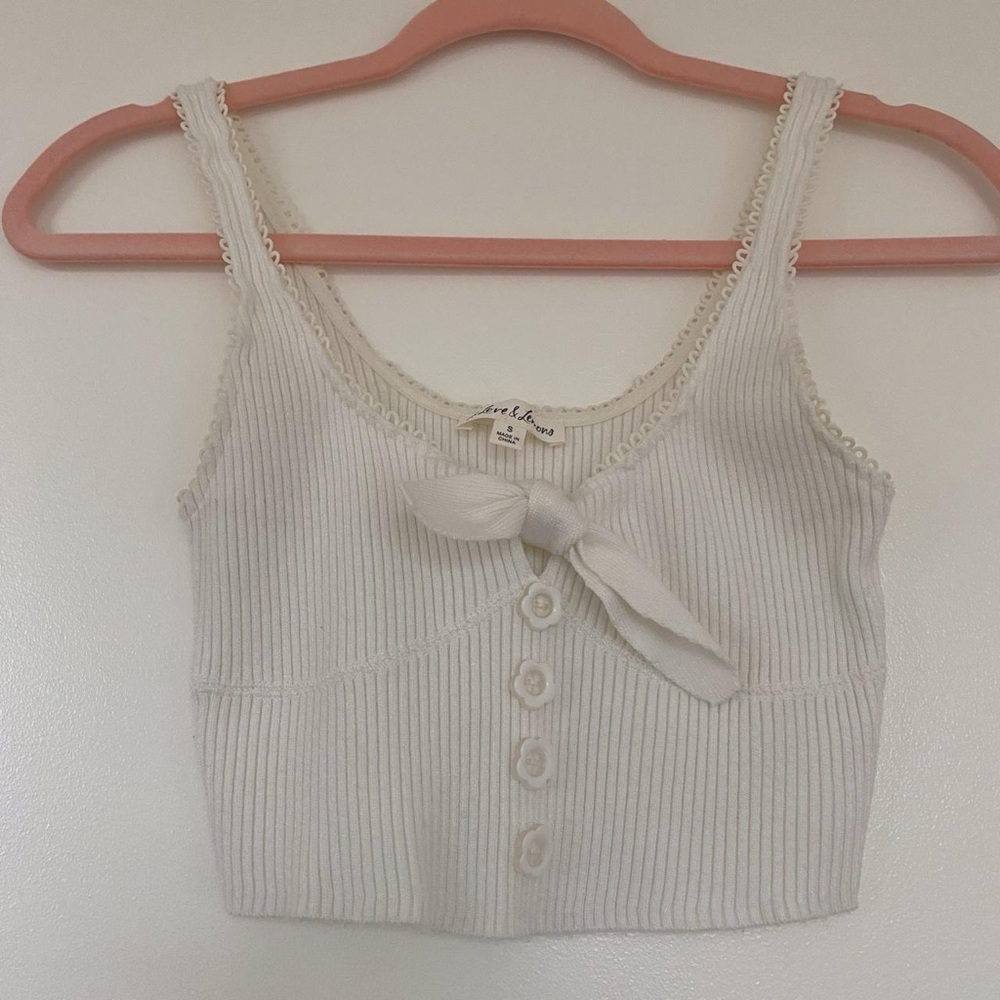 For Love and Lemons white pointelle tank cute bow detail flower buttons - small